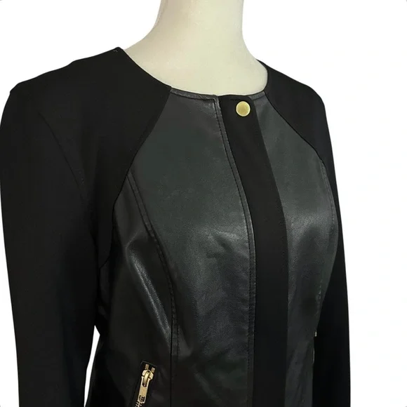 Guess Black Faux Leather Waist-Length Jacket Size Medium - Picture 5 of 12